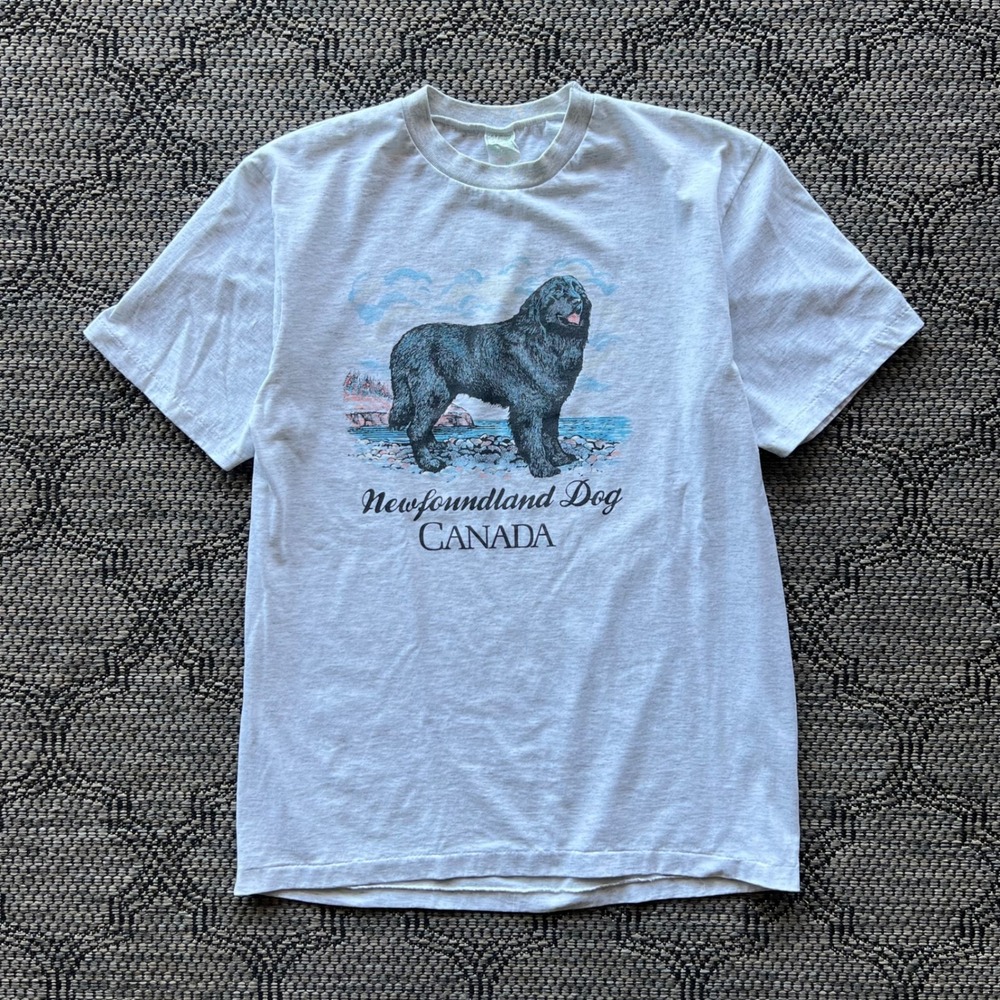 Vintage Newfoundland Dog T-Shirt Mens XL Grey Canada Graphic Souvenir Animal